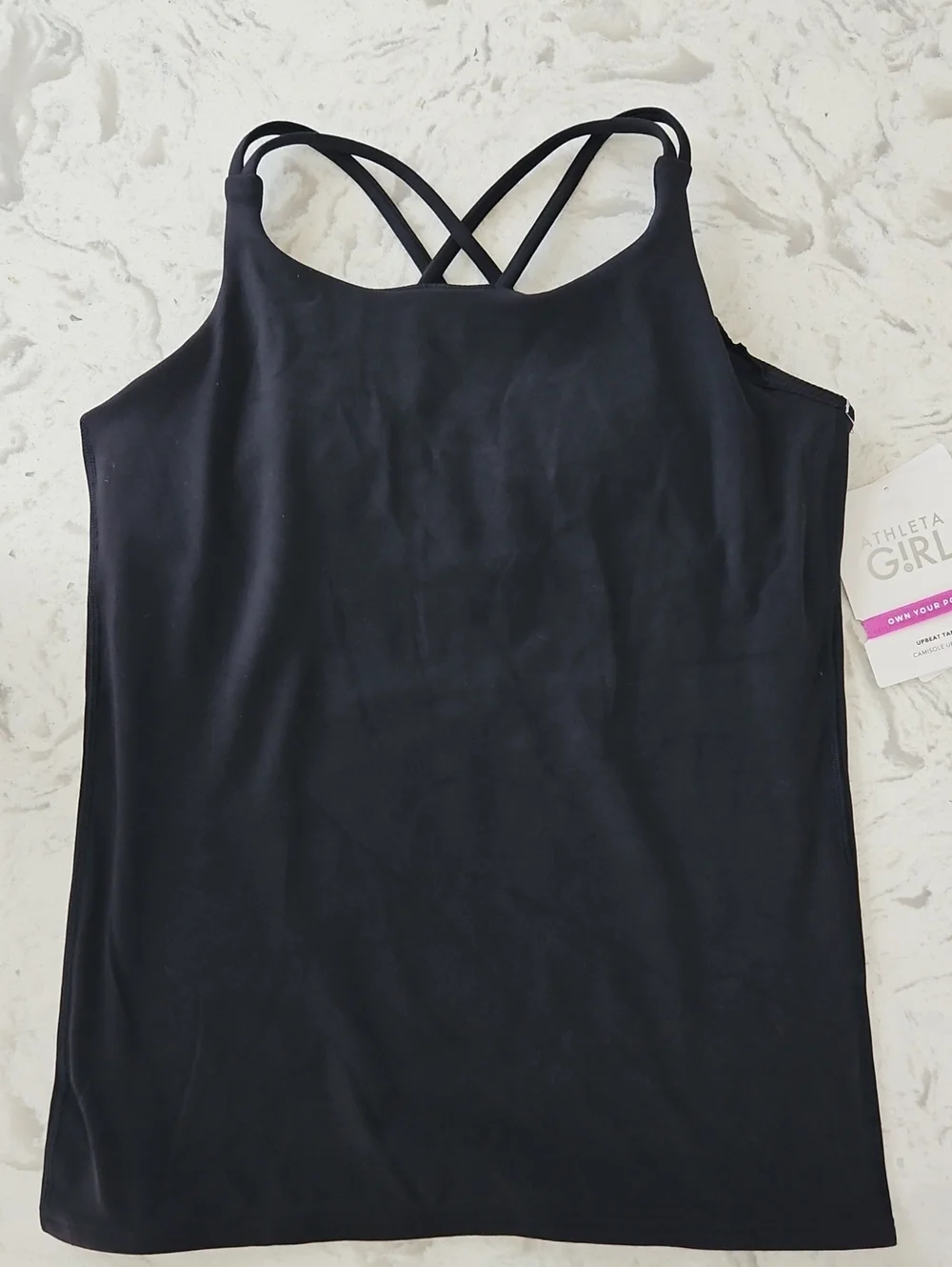 NWT Athleta Girl Upbeat Tank Black Crisscross Back Camisole Size XXL 16